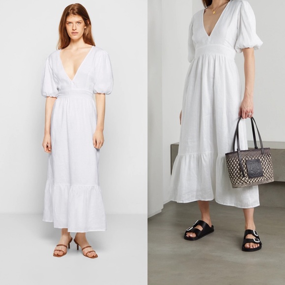 Faithfull the brand | NWT! ROMILLA MIDI DRESS In White Linen Size: 8 - Picture 2 of 6
